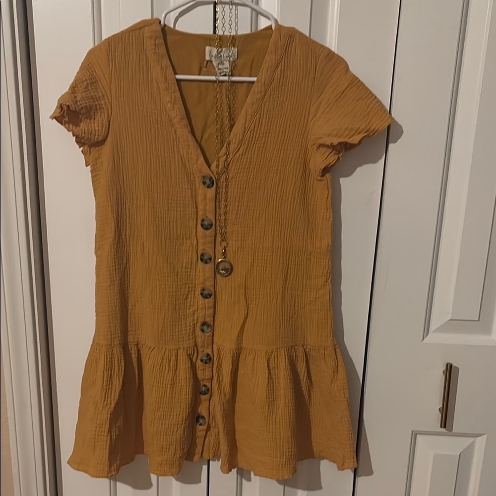 Yellow V-Neck Flutter Sleeve Sundress